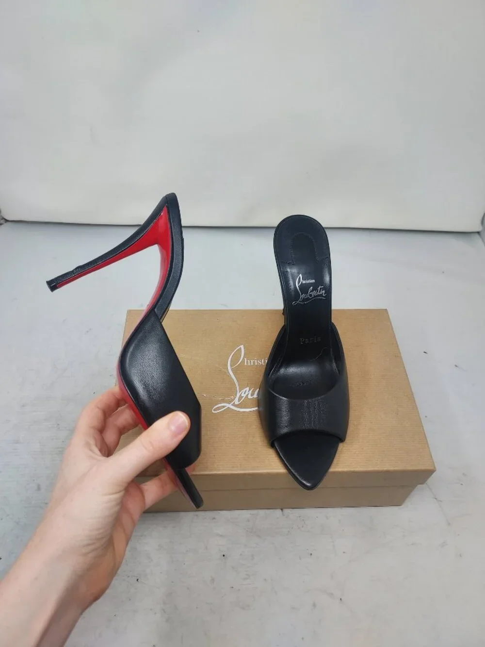 Christian Louboutin Black Miss Z Leather Mule Heel Sandal